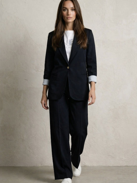 Women's Cotton Pantaloons with Rubber Band in Wide Leg Style Dark Blue