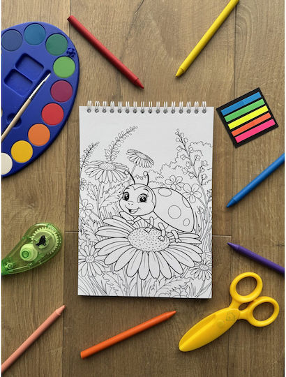 Hello Spring Carte De Colorat Pentru Copii – Animale Plante Insecte Activități De Primăvară 40 Pagini A5 Cu Spiră
