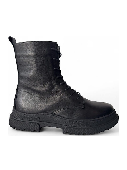 Leder Damen Kampfstiefel Schwarz