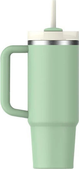 Stanley Quencher Handled Tumbler Thermos Bottle Stainless Steel BPA Free 890ml Pistachio With Straw And Handle