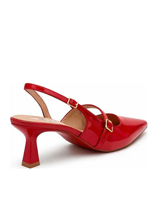 Heels from Patent Leather with Strap & Medium Heel Red