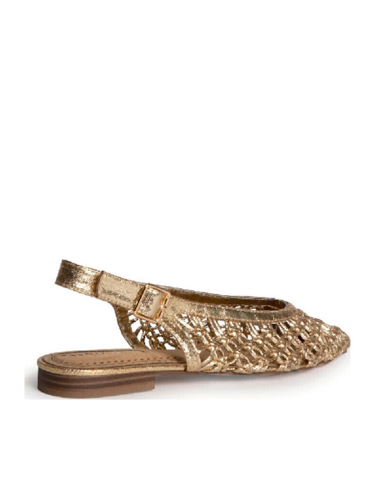 Women's Ballerina Shoes With Strap In Gold Colour