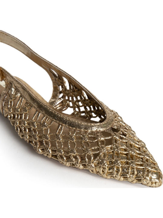 Women's Ballerina Shoes With Strap In Gold Colour