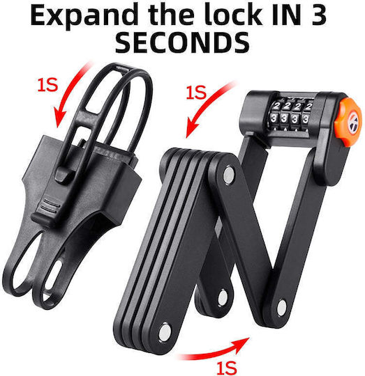 Bicycle Frame-mounted Anti-theft Lock Zola Foldable Combination Lock System Plastic 83 Cm Length Black