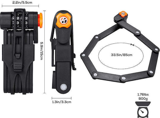 Bicycle Frame-mounted Anti-theft Lock Zola Foldable Combination Lock System Plastic 83 Cm Length Black