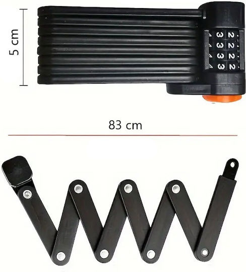 Bicycle Frame-mounted Anti-theft Lock Zola Foldable Combination Lock System Plastic 83 Cm Length Black