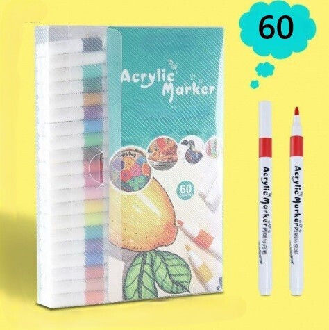 Set 60 Markere Acrilice Zola Vârf Precise Hârtie Piatră Sticlă Ceramică Lemn Materiale Textile Pânză Uscare Rapidă Multicolor
