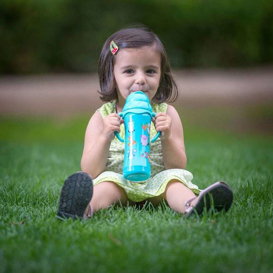 Miniland Baby Cup with Handles and Straw made of Plastic Turquoise 240ml for 24m+m+
