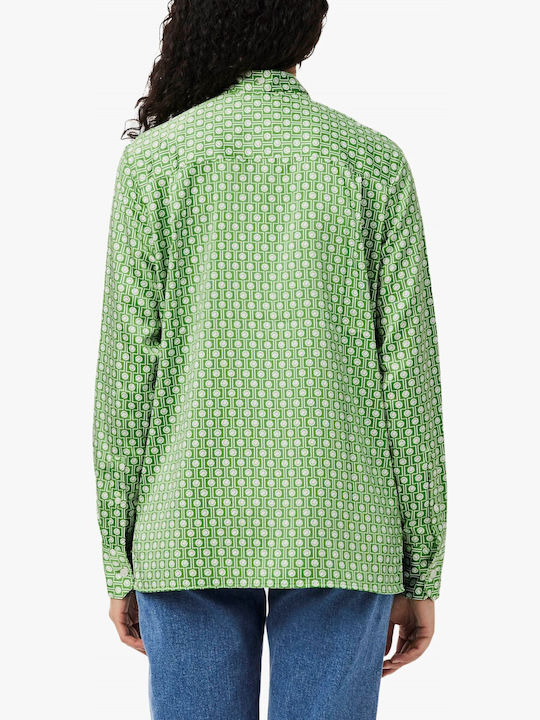 Long Sleeve Women's Satin Shirt Green