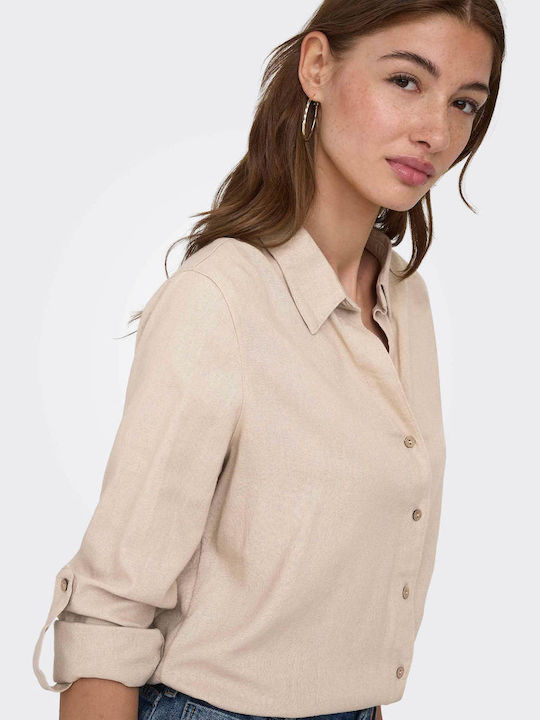 Дамска Льняна Риза С Дълъг Ръкав Light Beige