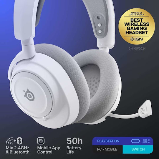 SteelSeries Arctis Nova 7P Wireless Gen 2 Over Ear Gaming Headset με σύνδεση Bluetooth / USB Λευκό for Nintendo Switch / Nintendo Switch 2 / PC / PS4 / PS5