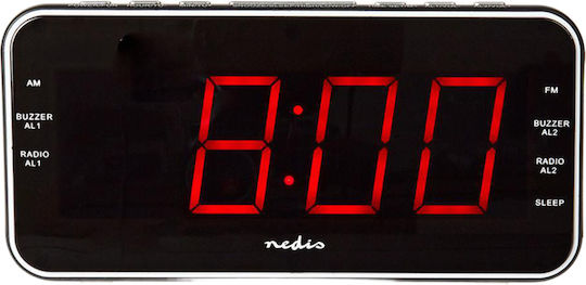 Nedis Ceas Deșteptător Radio Am Fm Digital Led Port Usb-a Proiecție Oră Negru