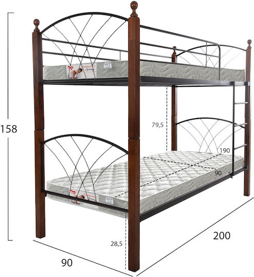 Παιδικό Κρεβάτι Κουκέτα Μονό για Στρώμα 90x190cm