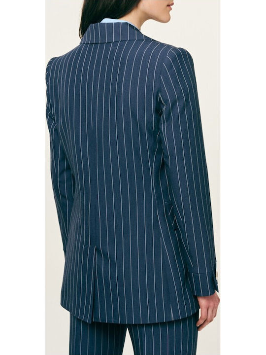 Forel Langes Damen Tailliertes Blazer Blau
