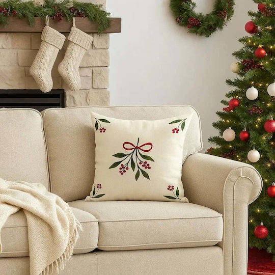 Pillow Case Mistletoe 50x50 Cotton Branches & Bow Pghd0137