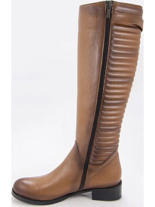 Leder Damenstiefel mit Gummi Schwarz