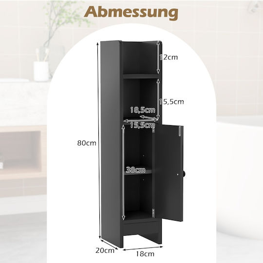 Costway Floor Bathroom Shelf Wooden 20x18x80cm Black