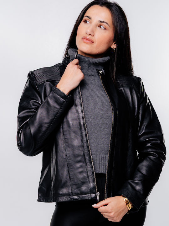 Leather Women's Jacket for Winter Black