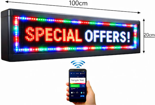 Κυλιόμενη Πινακίδα LED Μονής Όψης Αδιάβροχη 100x20cm RGB
