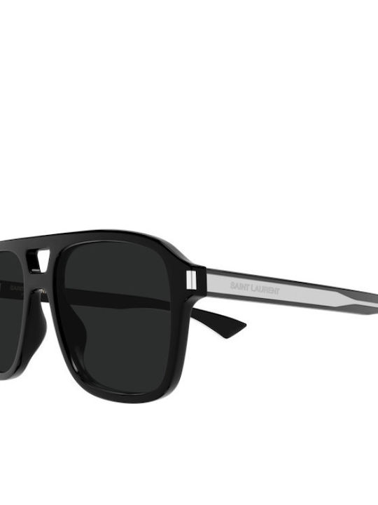Ysl Men's Sunglasses with Black Horn-Rimmed Frame and Black Lens