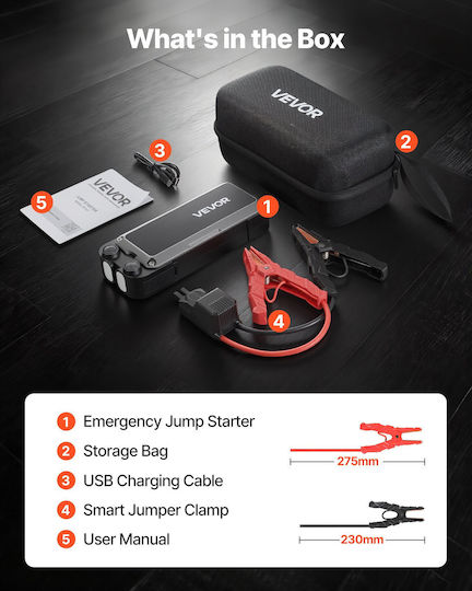 Vevor Portable Car and Motorcycle Battery Starter 4000A with Power Bank USB Flashlight 12V