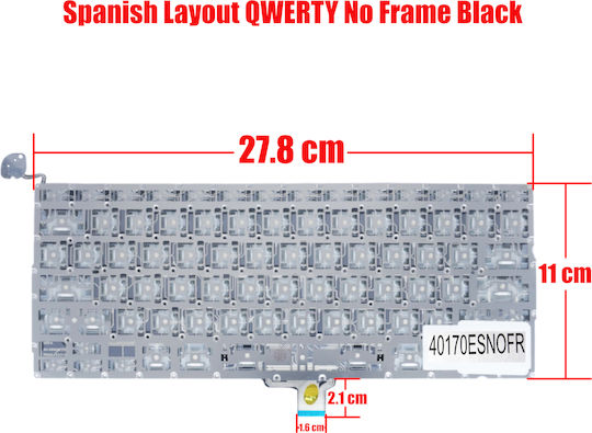 Spanish Laptop Keyboard Apple Macbook Pro 13" A1278 2009-2012 604-2948 If163-061-1 661-6595 922-9773 Lt042abycbvka Es No Frame Black Code 40170esnofr