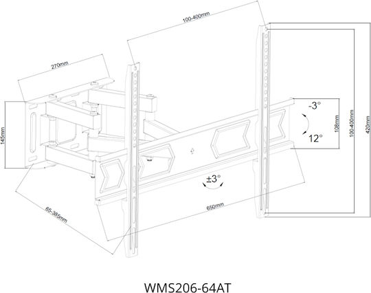 Focus Mount WMS206-64AT Βάση Τηλεόρασης Τοίχου με Βραχίονα έως 75" και 45kg