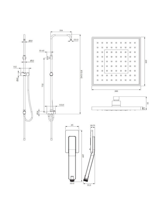 Omnires Verstellbare Duschsäule mit Wannenbatterie Schwarze