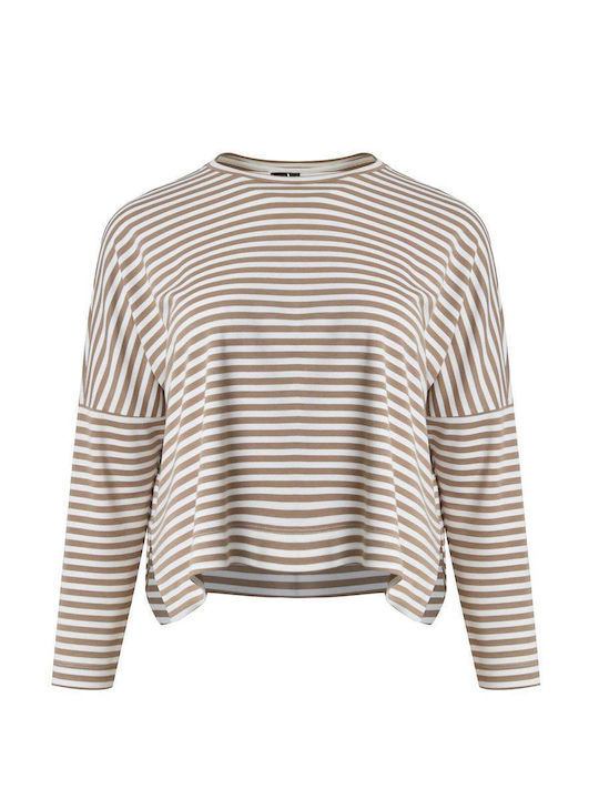 Women's Long Sleeve Striped Beige Blouse