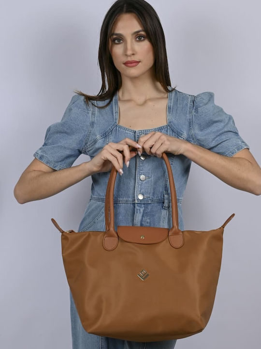 Midi Leather Women's Shoulder Bag Brown