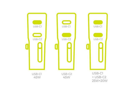 Mobile Origin Charger Without Cable GaN with 2 USB-C Ports 45W Power Delivery Whites (PW26)