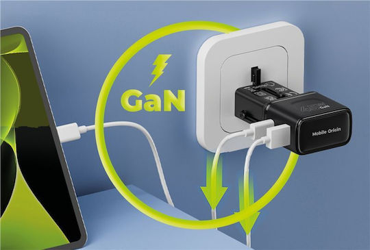 Mobile Origin Φορτιστής Χωρίς Καλώδιο GaN με 2 Θύρες USB-C 45W Power Delivery Μαύρος (PW26)
