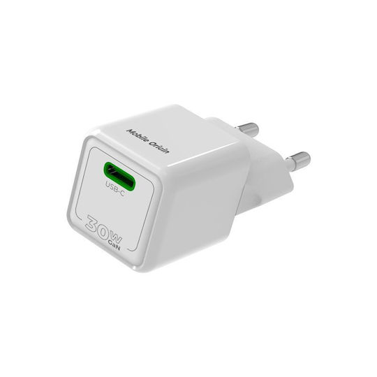 Mobile Origin Φορτιστής Χωρίς Καλώδιο GaN με Θύρα USB-C 30W Power Delivery Λευκός (PW23)