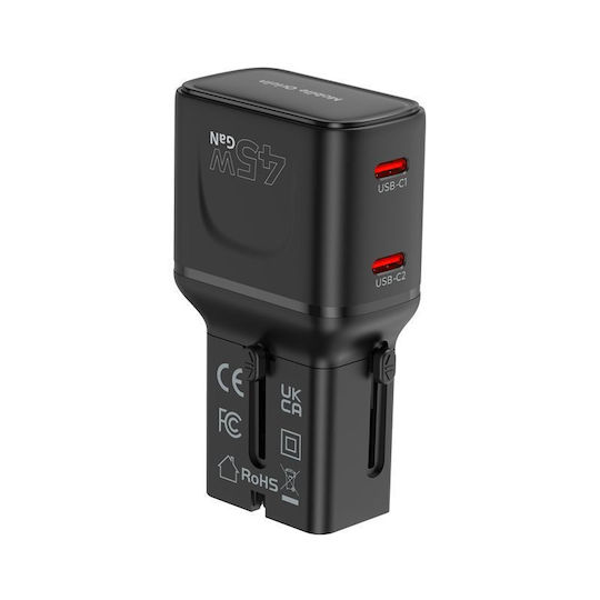 Mobile Origin Φορτιστής Χωρίς Καλώδιο GaN με 2 Θύρες USB-C 45W Power Delivery Μαύρος (PW26)