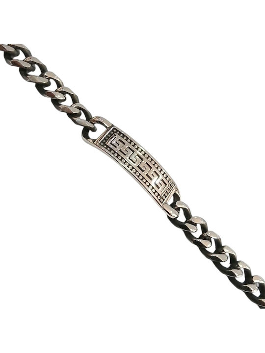 Kalliopi Silver Men's Bracelet Id with Meander Design Made of Steel