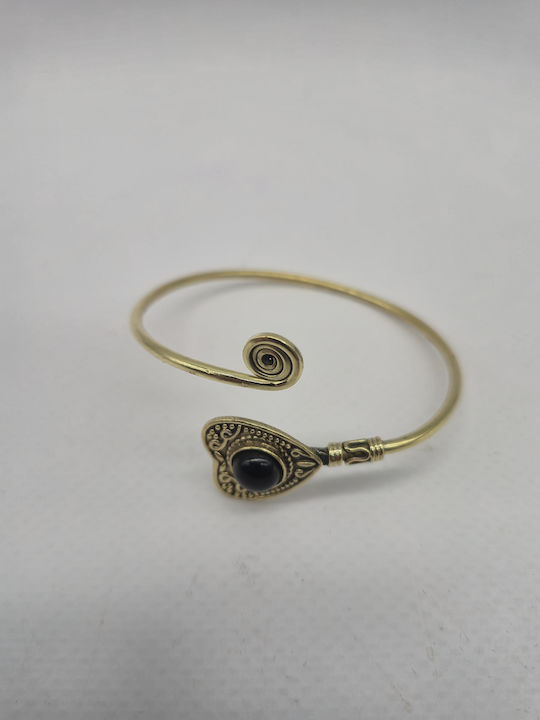 Brass Bracelet Black Tourmaline Open Handmade Jewelry
