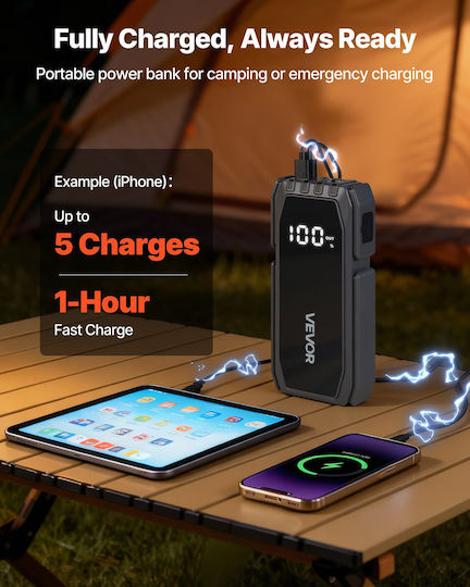 Vevor Portable Car Battery Starter 1500A with Power Bank USB Flashlight 12V