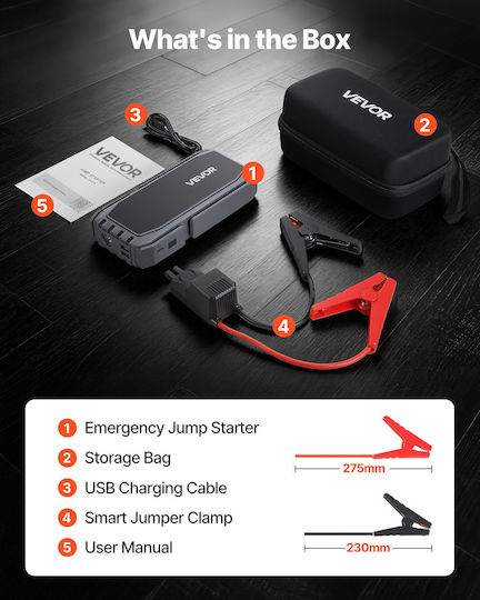 Vevor Portable Car Battery Starter 1500A with Power Bank USB Flashlight 12V