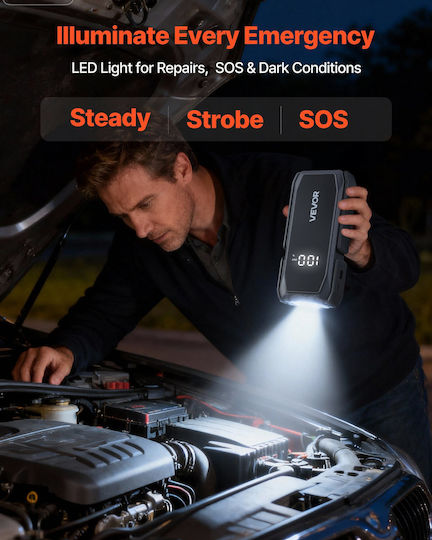 Vevor Portable Car Battery Starter 1500A with Power Bank USB Flashlight 12V