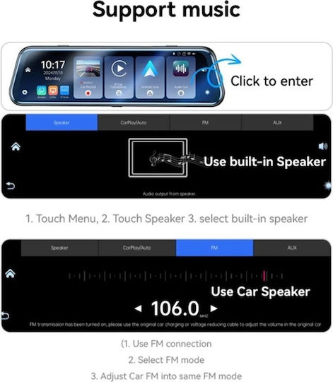 Yesido Set Oglindă cu Cameră DVR Auto 4K cu Ecran 9.66" Bluetooth Wi-Fi și Cameră de Marșarier