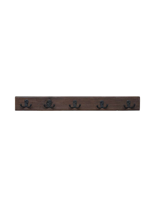 vidaXL Wooden Wall Hanger 10 Hooks Brown 60x8x7cm 4 Pieces