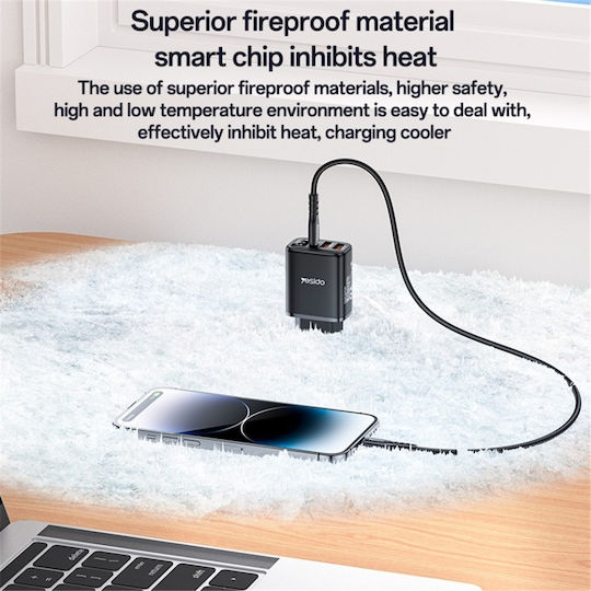 Yesido Incarcator Fara Cablu cu 2 Porturi USB-A si Port USB-C 17W Negru