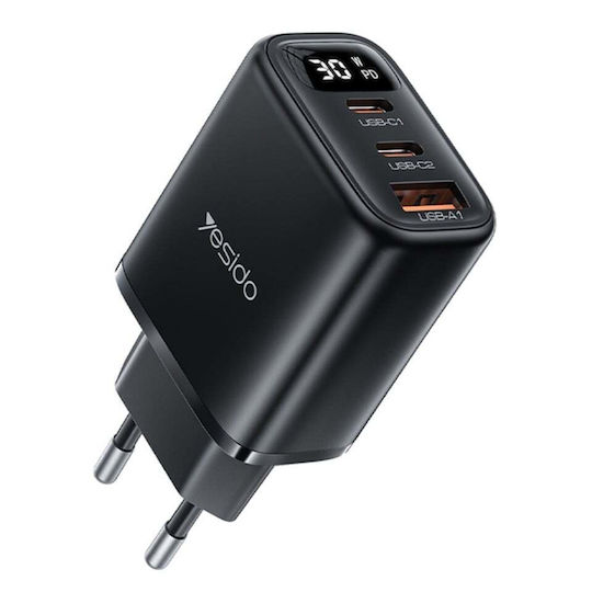 Yesido Încărcător cu Cablu USB-C Integrat 30W Power Delivery Negru