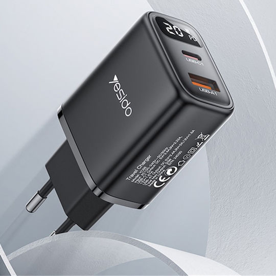 Yesido Incarcator Fără Cablu cu Port USB-A și Port USB-C 20W Power Delivery / Quick Charge 3.0 Negru