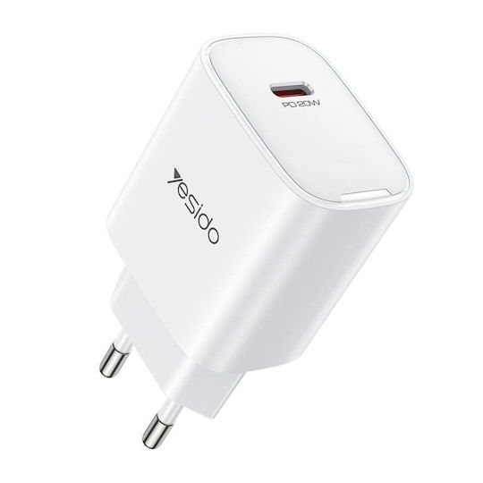 Yesido Incarcator Fără Cablu cu Port USB-C 20W Power Delivery Alb