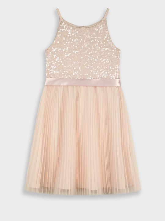 Girls Sleeveless Dress with Sequins Light Pink