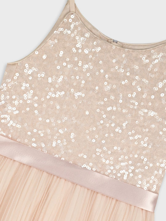 Girls Sleeveless Dress with Sequins Light Pink