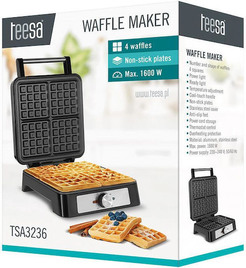 Teesa Βαφλιέρα για Τετράγωνες Βάφλες 4 Θέσεων 1600W