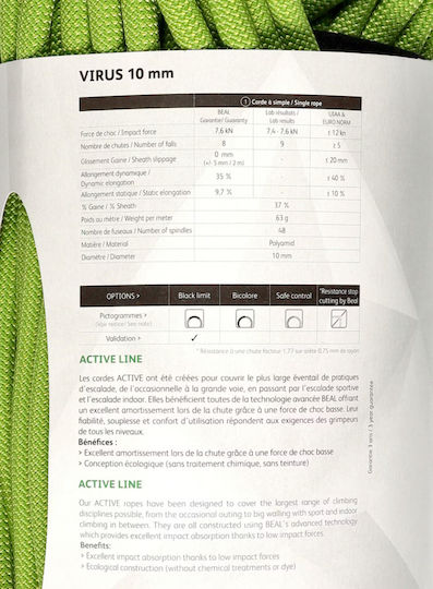 Beal Virus Standard Kletterseil mit Länge 80m Grün