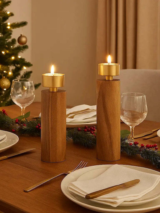 Phos & Gaia Wooden Candle Holder In Bronze Colour